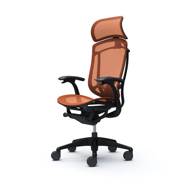 『代引不可』『受注生産品』オカムラ オフィスチェア コンテッサ セコンダ エクストラハイバック 大型固定ヘッドレスト ブラックフレーム ブラックボディ 座メッシュ デザインアーム ランバーサポート付 オレンジレッド CC45MS FPH8『送料無料（一部地域除く）』