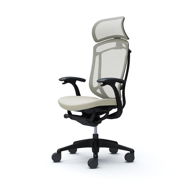 『代引不可』『受注生産品』オカムラ オフィスチェア コンテッサ セコンダ エクストラハイバック 大型固定ヘッドレスト ブラックフレーム ブラックボディ 座クッション デザインアーム ホワイト CC47MR FPC2『送料無料（一部地域除く）』