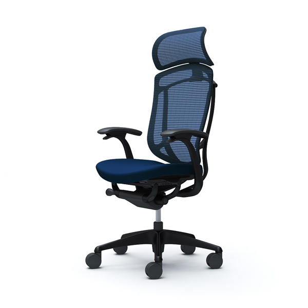 『代引不可』『受注生産品』オカムラ オフィスチェア コンテッサ セコンダ エクストラハイバック 大型固定ヘッドレスト ブラックフレーム ブラックボディ 座クッション デザインアーム ダークブルー CC47MR FPC4『送料無料（一部地域除く）』