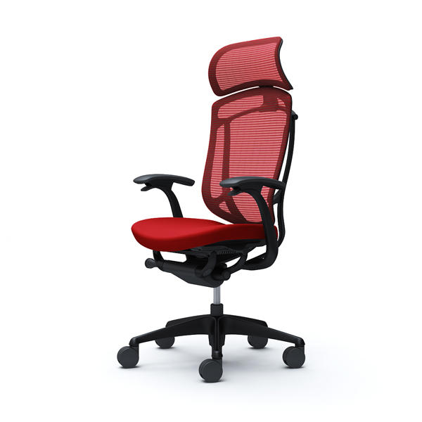 『代引不可』『受注生産品』オカムラ オフィスチェア コンテッサ セコンダ エクストラハイバック 大型固定ヘッドレスト ブラックフレーム ブラックボディ 座クッション デザインアーム レッド CC47MR FPC9『送料無料（一部地域除く）』