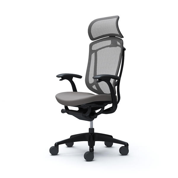 『代引不可』『受注生産品』オカムラ オフィスチェア コンテッサ セコンダ エクストラハイバック 大型固定ヘッドレスト ブラックフレーム ブラックボディ 座クッション デザインアーム ミディアムグレー CC47MR FPD2『送料無料（一部地域除く）』