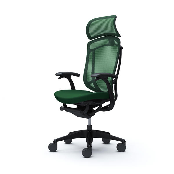 『代引不可』『受注生産品』オカムラ オフィスチェア コンテッサ セコンダ エクストラハイバック 大型固定ヘッドレスト ブラックフレーム ブラックボディ 座クッション デザインアーム ダークグリーン CC47MR FPD5『送料無料（一部地域除く）』