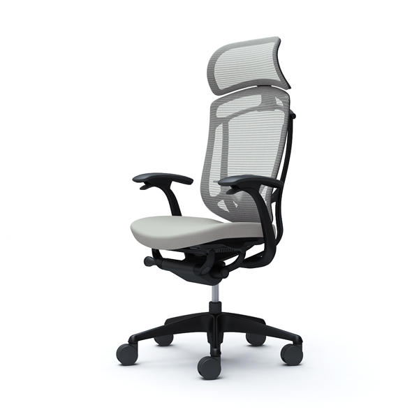 『代引不可』『受注生産品』オカムラ オフィスチェア コンテッサ セコンダ エクストラハイバック 大型固定ヘッドレスト ブラックフレーム ブラックボディ 座クッション デザインアーム ランバーサポート付 ライトグレー CC47MS FPC3『送料無料（一部地域除く）』
