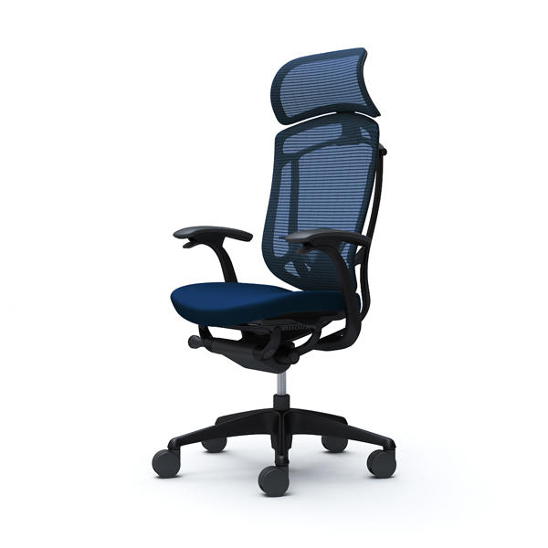 『代引不可』『受注生産品』オカムラ オフィスチェア コンテッサ セコンダ エクストラハイバック 大型固定ヘッドレスト ブラックフレーム ブラックボディ 座クッション デザインアーム ランバーサポート付 ダークブルー CC47MS FPC4『送料無料（一部地域除く）』