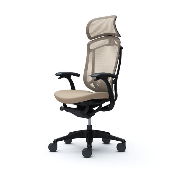 『代引不可』『受注生産品』オカムラ オフィスチェア コンテッサ セコンダ エクストラハイバック 大型固定ヘッドレスト ブラックフレーム ブラックボディ 座クッション デザインアーム ランバーサポート付 ベージュ CC47MS FPC7『送料無料（一部地域除く）』