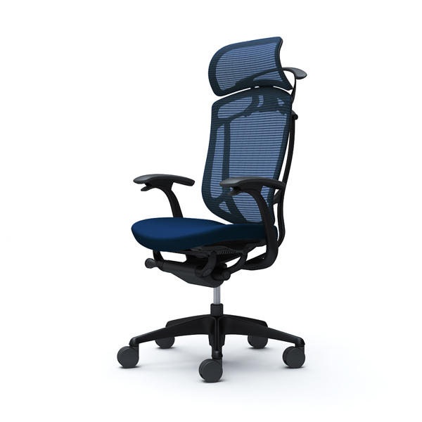 『代引不可』『受注生産品』オカムラ オフィスチェア コンテッサ セコンダ エクストラハイバック 大型固定ヘッドレスト ブラックフレーム ブラックボディ 座クッション デザインアーム ハンガー付 ダークブルー CC48MR FPC4『送料無料（一部地域除く）』