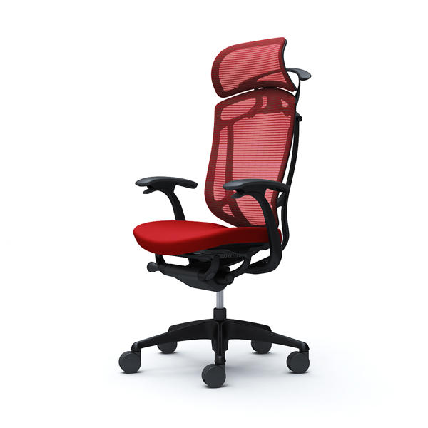 『代引不可』『受注生産品』オカムラ オフィスチェア コンテッサ セコンダ エクストラハイバック 大型固定ヘッドレスト ブラックフレーム ブラックボディ 座クッション デザインアーム ハンガー付 レッド CC48MR FPC9『送料無料（一部地域除く）』