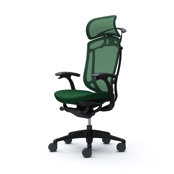 『代引不可』『受注生産品』オカムラ オフィスチェア コンテッサ セコンダ エクストラハイバック 大型固定ヘッドレスト ブラックフレーム ブラックボディ 座クッション デザインアーム ハンガー付 ダークグリーン CC48MR FPD5『送料無料（一部地域除く）』