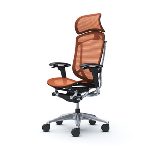 『代引不可』『受注生産品』オカムラ オフィスチェア コンテッサ セコンダ エクストラハイバック 大型固定ヘッドレスト ポリッシュフレーム ブラックボディ 座メッシュ アジャストアーム オレンジレッド CC85BR FPH8『送料無料（一部地域除く）』