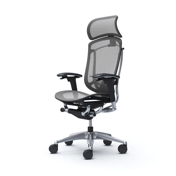 【受注生産品】 オカムラ オフィスチェア コンテッサ セコンダ エクストラハイバック 大型固定ヘッドレスト ポリッシュフレーム ブラックボディ 座メッシュ アジャストアーム ランバーサポート付 ミディアムグレー CC85BS FPH2『送料無料（一部地域除く）』の通販は 259,600円