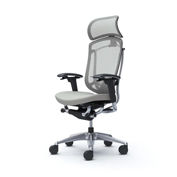 『代引不可』『受注生産品』オカムラ オフィスチェア コンテッサ セコンダ エクストラハイバック 大型固定ヘッドレスト ポリッシュフレーム ブラックボディ 座クッション アジャストアーム ランバーサポート付 ライトグレー CC87BS FPC3『送料無料（一部地域除く）』