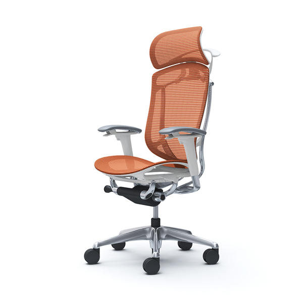 【受注生産品】 オカムラ オフィスチェア コンテッサ セコンダ エクストラハイバック 大型固定ヘッドレスト ポリッシュフレーム ホワイトボディ 座メッシュ アジャストアーム ハンガー付 オレンジレッド CC86BW FPH8『送料無料（一部地域除く）』の通販は 134,860円