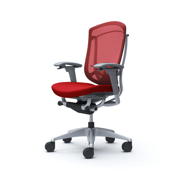 【受注生産品】 オカムラ オフィスチェア コンテッサ セコンダ ハイバック シルバーフレーム グレーボディ 座クッション アジャストアーム ランバーサポート付 レッド CC83GE FPC9『送料無料（一部地域除く）』の通販は 213,620円