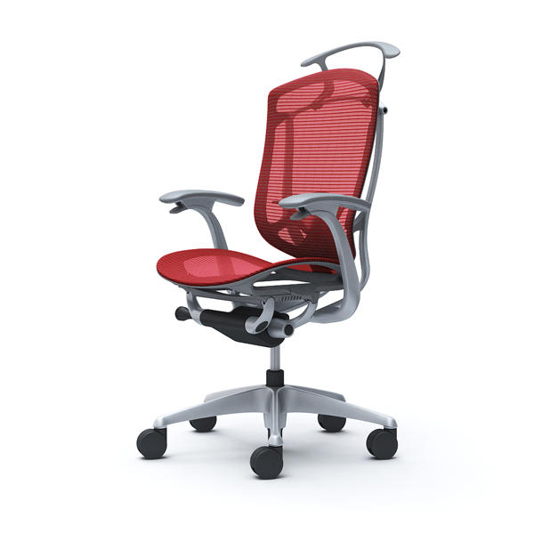 【受注生産品】 オカムラ オフィスチェア コンテッサ セコンダ ハイバック シルバーフレーム グレーボディ 座メッシュ デザインアーム ランバーサポート付 ハンガー付 レッド CC42GE FPG9『送料無料（一部地域除く）』の通販は