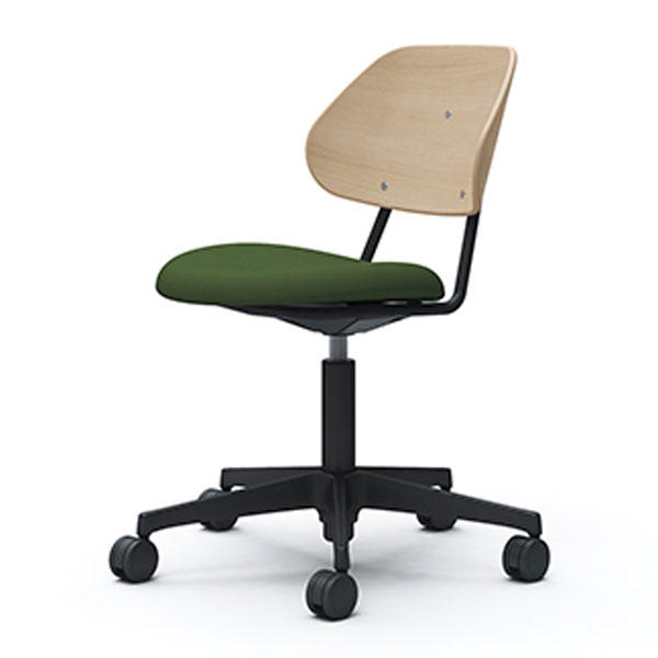 オカムラ チェア アミタ 座張りタイプ ブラックフレーム ライトシェル 5本脚キャスター ツイル地 ダークグリーン L457EG FKY5『送料無料(一部地域除く)』の通販は