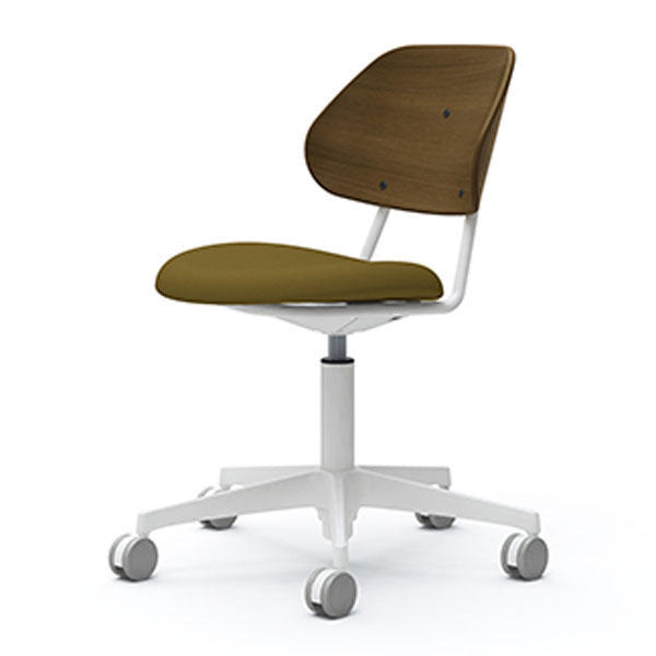 オカムラ チェア アミタ 座張りタイプ ホワイトフレーム ダークシェル 5本脚キャスター ツイル地 イエローグリーン L457EQ FKY9『送料無料（一部地域除く）』の通販は