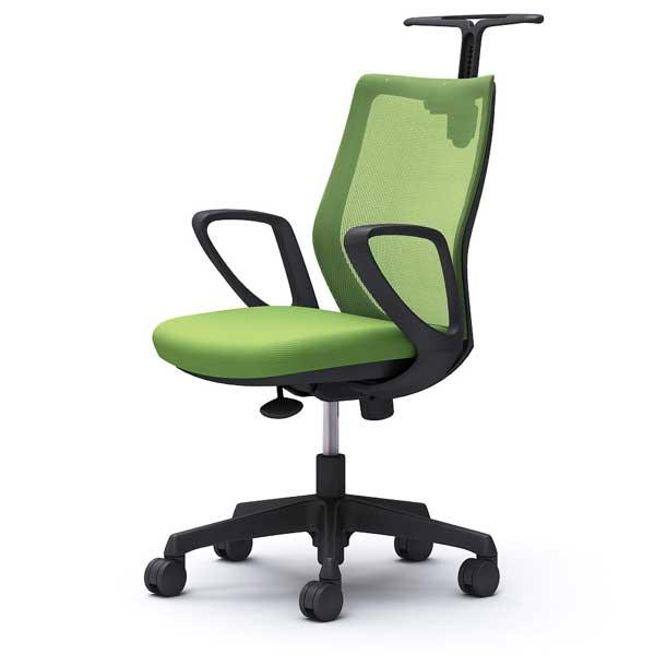 オカムラ オフィスチェア CG-M メッシュタイプ ブラックフレーム 固定肘 ハンガー付 ウレタンキャスター ライムグリーン CG22YR FZK5『送料無料（一部地域除く）』の通販は