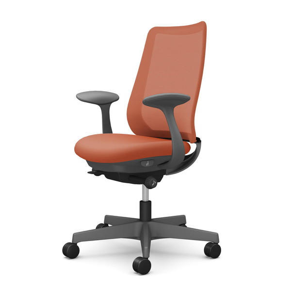 オカムラ オフィスチェア ポータム スタンダードバック ダークグレーフレーム 背メッシュ 固定肘 ナイロンキャスター プレーン オレンジレッド CF21XA FKA8『送料無料（一部地域除く）』の通販は