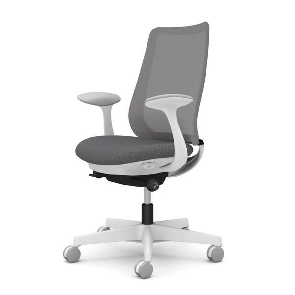オカムラ オフィスチェア ポータム スタンダードバック ホワイトフレーム 背メッシュ 固定肘 ナイロンキャスター インターロック ダークグレー CF21XW F1K0『送料無料（一部地域除く）』の通販は