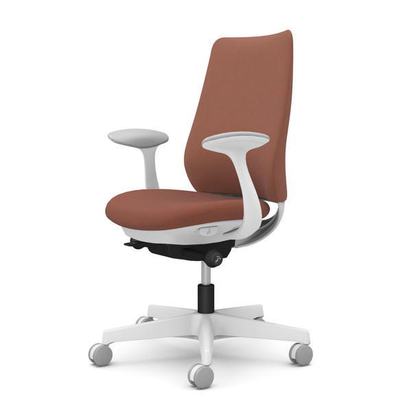 オカムラ オフィスチェア ポータム スタンダードバック ホワイトフレーム 背クッション 固定肘 ナイロンキャスター ツイル テラコッタ CF23XW FKY8『送料無料（一部地域除く）』の通販は
