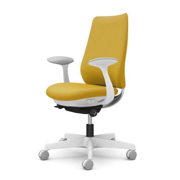 オカムラ オフィスチェア ポータム スタンダードバック ホワイトフレーム 背クッション 固定肘 ナイロンキャスター プレーン イエロー CF23XW FSG9『送料無料（一部地域除く）』の通販は