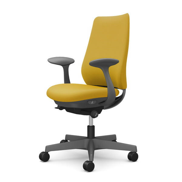 オカムラ オフィスチェア ポータム スタンダードバック ダークグレーフレーム 背クッション 固定肘 ウレタンキャスター プレーン イエロー CF23ZA FSG9『送料無料（一部地域除く）』の通販は