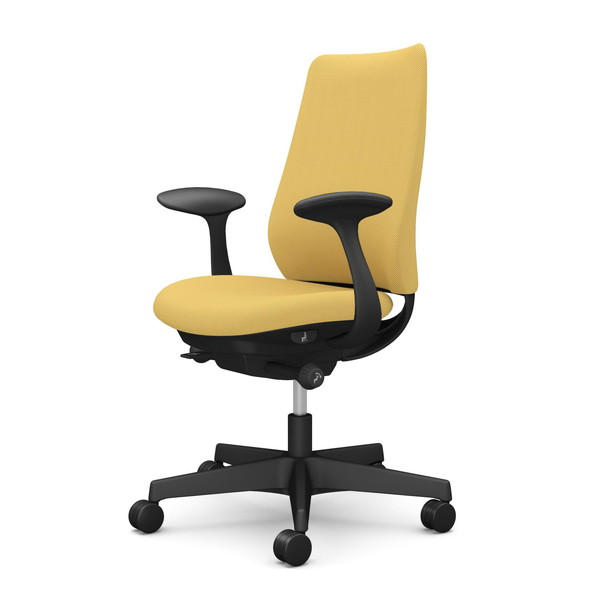 オカムラ オフィスチェア ポータム スタンダードバック ブラックフレーム 背クッション 固定肘 ウレタンキャスター リネット イエロー CF23ZR FRU8『送料無料（一部地域除く）』の通販は 45,260円