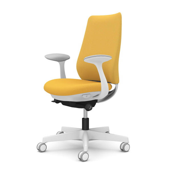 オカムラ オフィスチェア ポータム スタンダードバック ホワイトフレーム 背クッション 固定肘 ウレタンキャスター インターロック イエロー CF23ZW FXW7『送料無料（一部地域除く）』の通販は