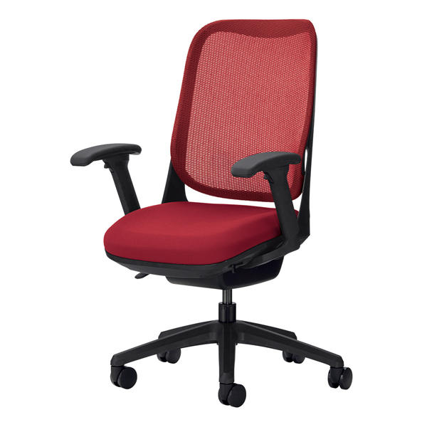 【ポイント10倍】ライオン事務器 オフィスチェアー RIDE フレキシブルアームタイプ チェリーレッド 背フレーム色：ブラック脚ベース：ブラック『送料無料（一部地域除く）』の通販は 53,580円