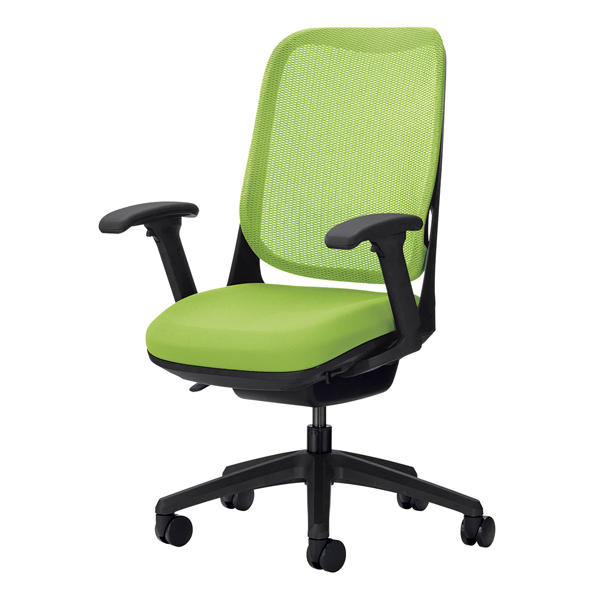 【ポイント10倍】ライオン事務器 オフィスチェアー RIDE フレキシブルアームタイプ アップルグリーン 背フレーム色：ブラック脚ベース：ブラック『送料無料（一部地域除く）』の通販は