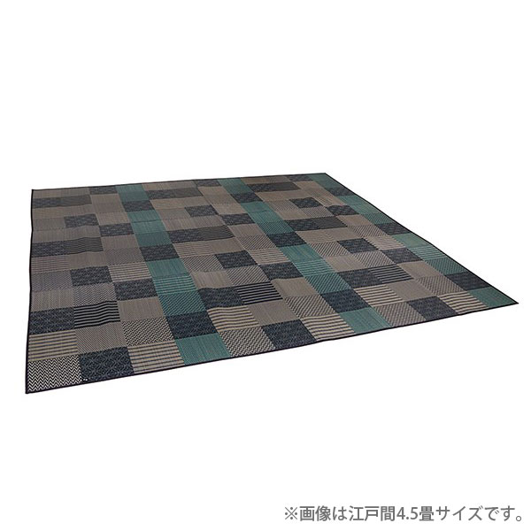 『代引不可』イケヒコ 京刺子 い草 花ござカーペット 江戸間4.5畳 (261×261cm) ブルー 敷物 カーペット 日本製『送料無料（一部地域除く）』