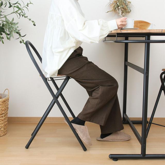 『代引不可』カウンターテーブル＆チェア 3点セット カフェテーブル おしゃれ 2人用 ブラウン ブラック アイアン 幅110cm 折りたたみ椅子 『送料無料（一部地域除く）』_4