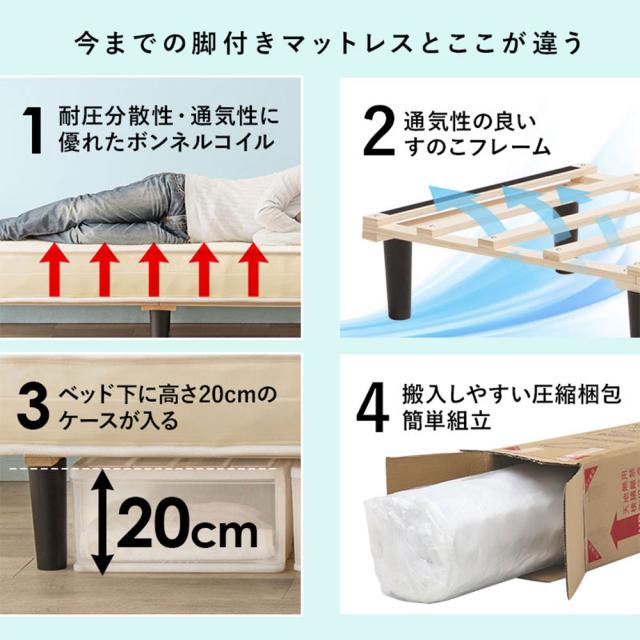 『代引不可』セミシングルベッド 小さめ 180×80 ボンネルコイルマットレスベッド KMB-3105SSS-WH アイボリーホワイト 萩原『送料無料（一部地域除く）』_5