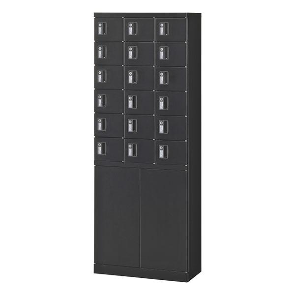 『代引不可』生興 小物入ロッカー 3列6段 18人用 内筒交換錠 W600×D300×H1600 ブラック KLKK-18H-TNBK『送料無料（一部地域除く）』