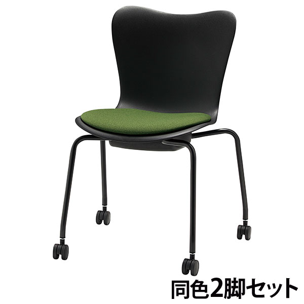 『代引不可』ミーティングチェア キャスター付き ミドル 同色2脚 座面高44cm CM560-MYC-PST-MDG ダークグリーン『送料無料（一部地域除く）』 26,928円