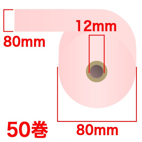 『代引不可』カラー感熱紙ロール 『80mm×80mm×12mm』ピンク 50巻 RS8080PP 『返品不可』【送料無料（一部地域除く）】