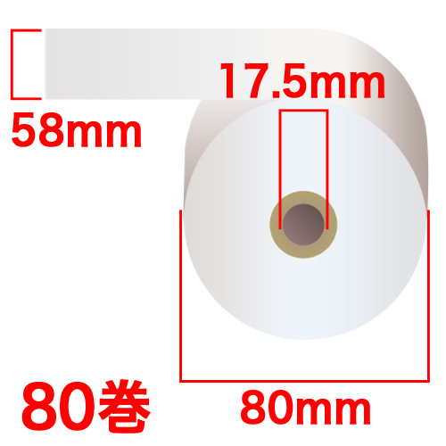 『代引不可』感熱紙レジロール(サーマルレジロール) スタンダード 58mm×80mm×17.5mm 80巻 幅58mm 『返品不可』『送料無料（一部地域除く）』_1