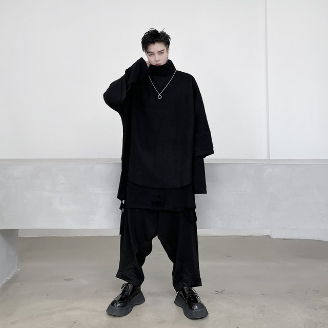ハイネック メンズ モード系 タートルネック 7分袖 セーター 黒コーデ 個性的 ビッグシルエット ゆったり ストリート系 原宿系 オルチャの通販はau Pay マーケット Ysiオンラインショップ大阪支店