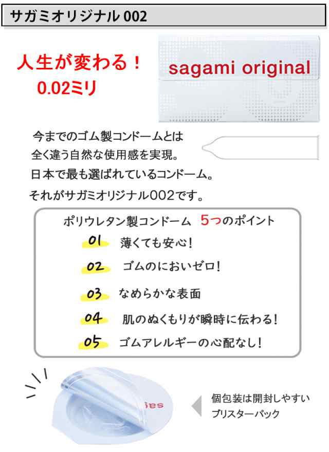 コンドーム 避妊具 強い ポリウレタン サガミオリジナル 002 5個 (1個