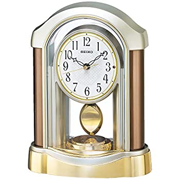 【未使用 中古品】セイコー クロック 置き時計 電波 アナログ 飾り振り子 薄金色 パール BZ23(中古品)