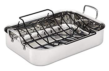 【中古】(未使用･未開封品)Anolon Tri-Ply Clad Stainless Steel 17-Inch by 12-1/2-Inch Large Rectangular Roaster with Nonstick Rac