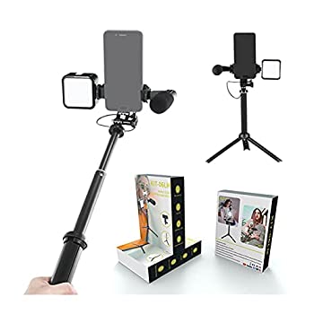 【中古】(未使用･未開封品)マイク インタビューの録音のためのプロの写真ビデオカメラの電話selfieのための三脚LEDの充填ライトを持つコンデンサーマイク マイクスタンド (の通販は