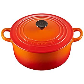 中古】ル・クルーゼ(Le Creuset) 鋳物 ホーロー 鍋 両手鍋 無水鍋 鉄鍋 ココット・ロンド 24 cm オレンジ ガス IH オーブン  食洗器 対 - その他日用品・文房具・手芸用品