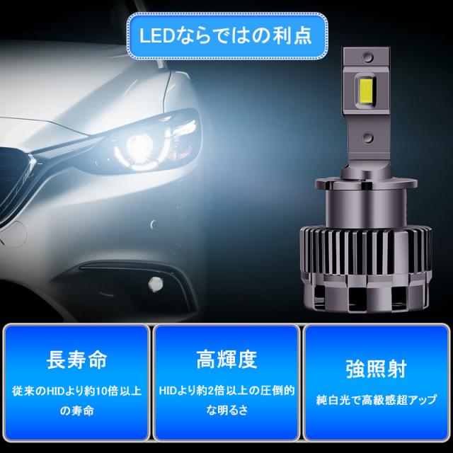 ▽ LEDヘッドライトD2/D4純正交換 8600lm ホワイト 6500K IP65 D2S/D2R