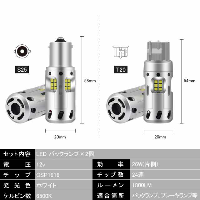 T20/S25 LEDバックランプ 後退灯 ブレーキランプ 爆光 キャンセラー内蔵バルブ T20/7440 シングル S25シングル 180°CSPチップ  ホワイト の通販はau PAY マーケット - ＦＩＥＬＤ（フィールド）