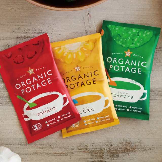 いきいきショップねんりん　コスモス食品　えだまめ　PAY　ポタージュ　マーケット　POTAGE　ORGANIC　送料無料の通販はau　アソート　メール便　マーケット－通販サイト　GENSEN　トマト　コーン　3種類より　12食セット　PAY　スープ　au