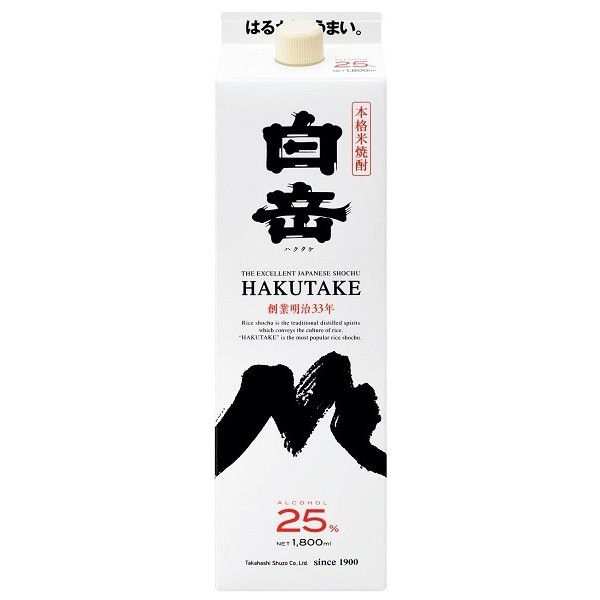 送料無料 高橋酒造 白岳 しろ 米焼酎 25度 パック 1800ml 1.8L×12本