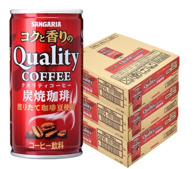 Pontaパス会員送料無料  サンガリア コクと香りのクオリティコーヒー 炭焼 185ml×3ケース/90本の通販は 4,690円