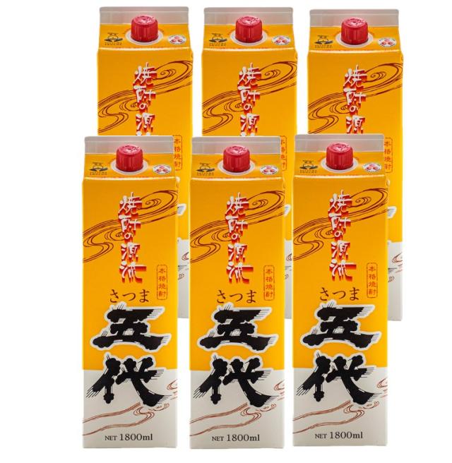 さつま 白波 1.8ℓ×6本 1ケース 送料無料 山元酒造 本格焼酎 芋 五代 パック 25度 1.8L 1800ml×1