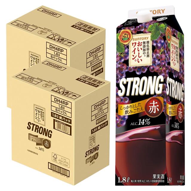 送料無料 サントリー 酸化防止剤無添加のおいしいワイン 赤ストロング STRONG 14％ 1800ml 1.8L×12本
